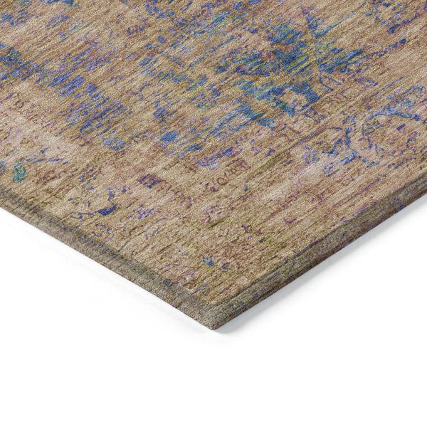 HomeRoots 8' Navy Blue and Gold Round Abstract Rug – Stylish, Washable Design for Indoor & Outdoor Spaces! 620571