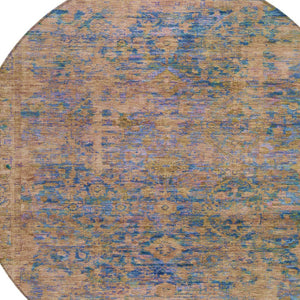HomeRoots 8' Navy Blue and Gold Round Abstract Rug – Stylish, Washable Design for Indoor & Outdoor Spaces! 620571