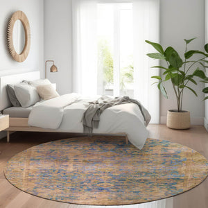 HomeRoots 8' Navy Blue and Gold Round Abstract Rug – Stylish, Washable Design for Indoor & Outdoor Spaces! 620571