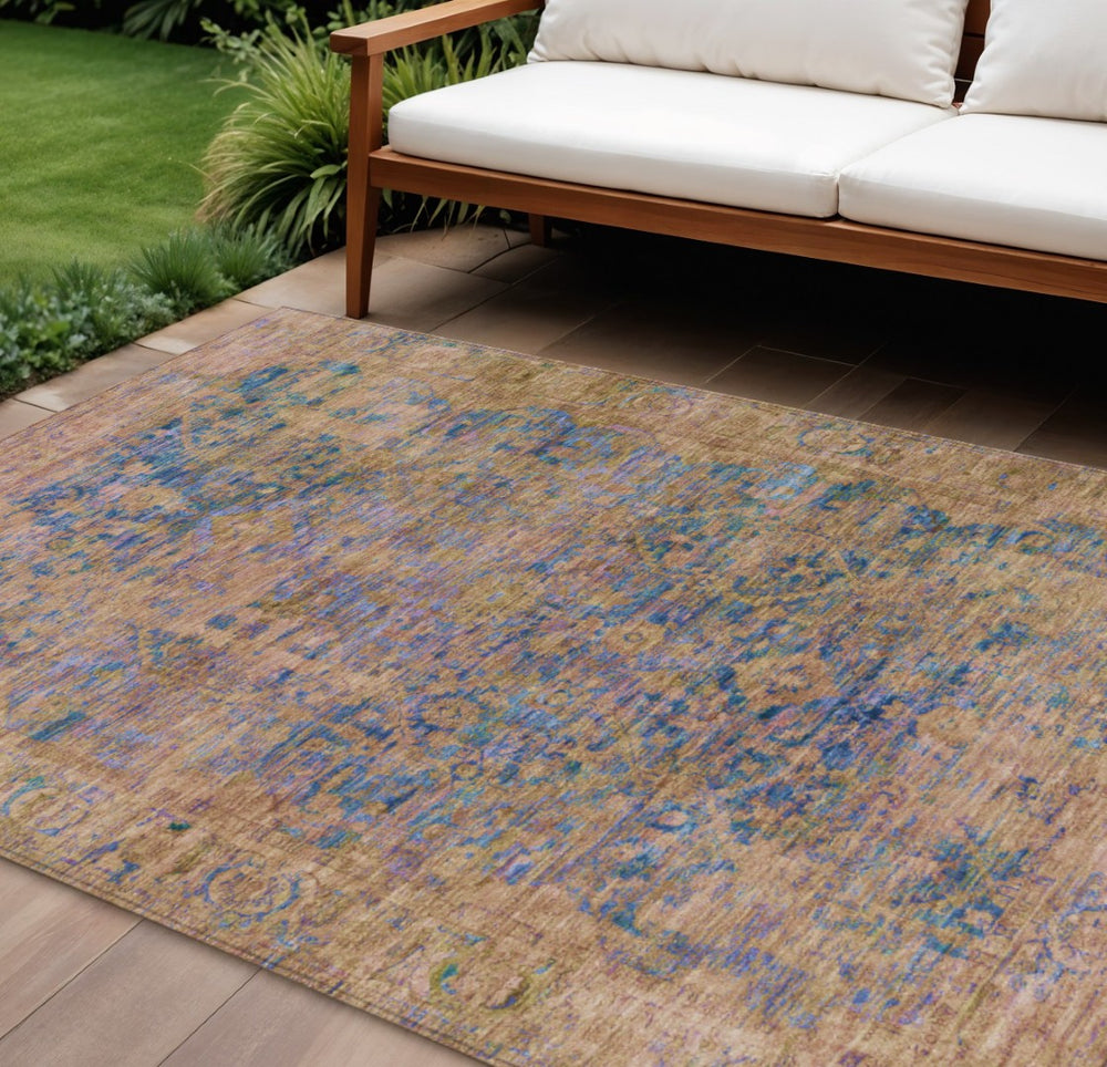HomeRoots 8' X 10' Navy Blue & Gold Abstract Area Rug – Durable, Washable Indoor/Outdoor Design for Modern Spaces 620572