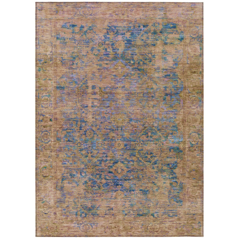 HomeRoots 8' X 10' Navy Blue & Gold Abstract Area Rug – Durable, Washable Indoor/Outdoor Design for Modern Spaces 620572