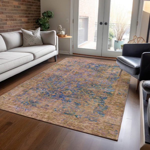 HomeRoots 8' X 10' Navy Blue & Gold Abstract Area Rug – Durable, Washable Indoor/Outdoor Design for Modern Spaces 620572