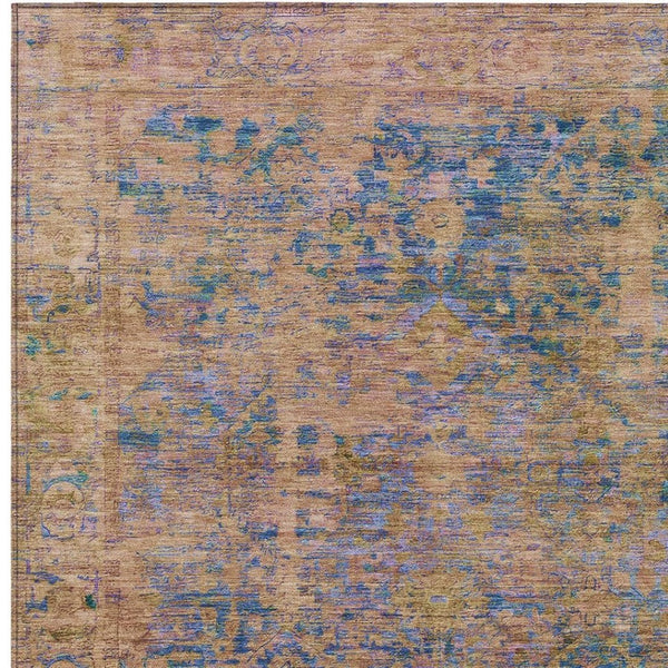 HomeRoots 9' Navy Blue and Gold Abstract Area Rug - Stylish, Washable, Versatile for Indoor and Outdoor Spaces! 620573