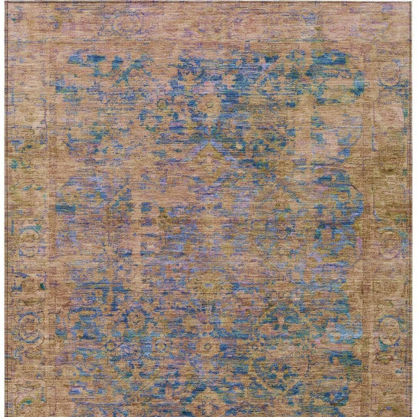 HomeRoots 9' Navy Blue and Gold Abstract Area Rug - Stylish, Washable, Versatile for Indoor and Outdoor Spaces! 620573