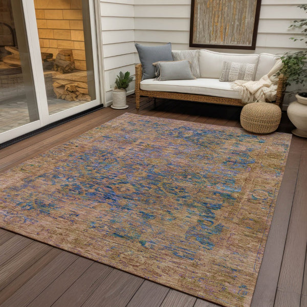 HomeRoots 9' Navy Blue and Gold Abstract Area Rug - Stylish, Washable, Versatile for Indoor and Outdoor Spaces! 620573