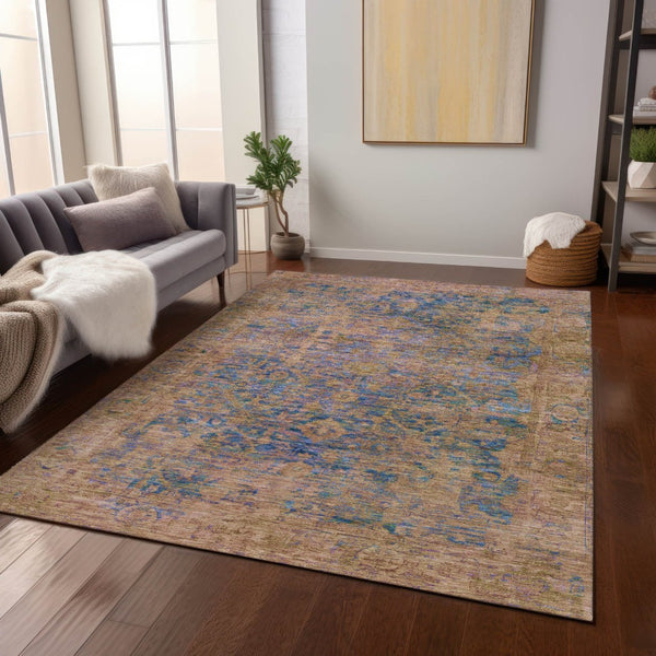 HomeRoots 9' Navy Blue and Gold Abstract Area Rug - Stylish, Washable, Versatile for Indoor and Outdoor Spaces! 620573