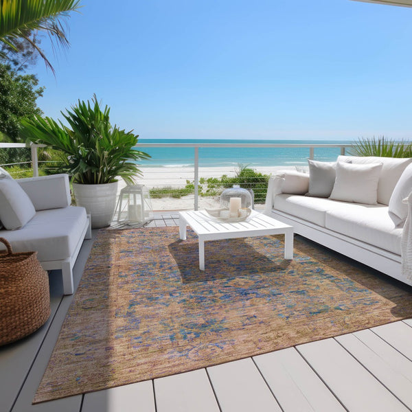 HomeRoots 9' Navy Blue and Gold Abstract Area Rug - Stylish, Washable, Versatile for Indoor and Outdoor Spaces! 620573