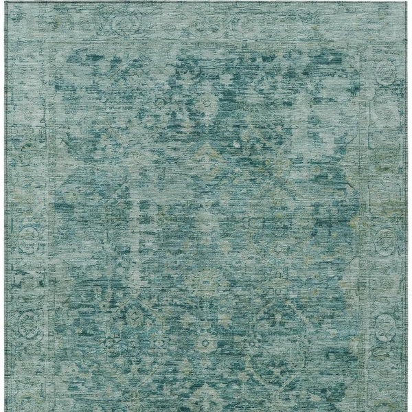 HomeRoots 5' X 8' Teal Blue & Olive Green Abstract Area Rug - Washable, Durable, Perfect for Indoor/Outdoor Spaces! 620576