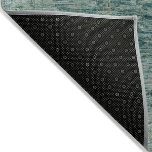 HomeRoots 8' Teal Blue and Olive Green Round Area Rug - Stylish, Washable, Durable for Indoor & Outdoor Spaces 620577
