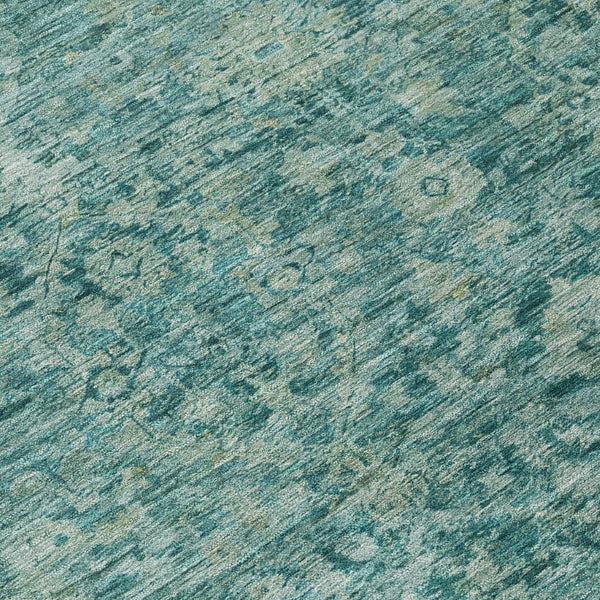 HomeRoots 8' Teal Blue and Olive Green Round Area Rug - Stylish, Washable, Durable for Indoor & Outdoor Spaces 620577