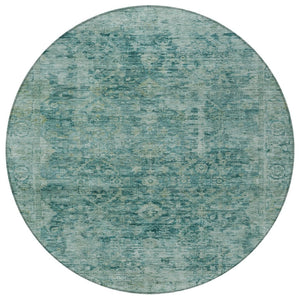 HomeRoots 8' Teal Blue and Olive Green Round Area Rug - Stylish, Washable, Durable for Indoor & Outdoor Spaces 620577