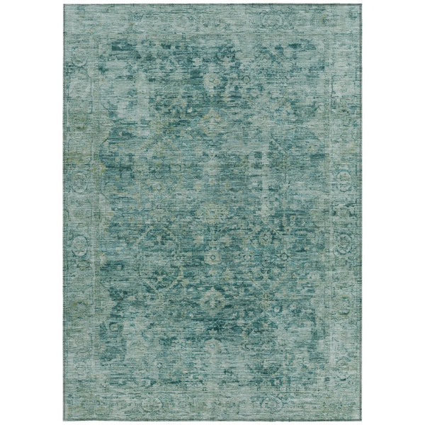 HomeRoots 8' X 10' Teal Blue & Olive Green Abstract Area Rug - Washable, Durable & Stylish for Indoor/Outdoor Use 620578