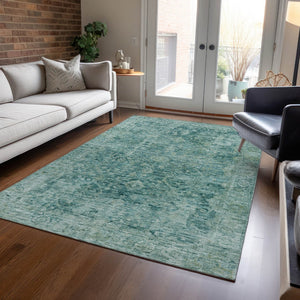 HomeRoots 8' X 10' Teal Blue & Olive Green Abstract Area Rug - Washable, Durable & Stylish for Indoor/Outdoor Use 620578
