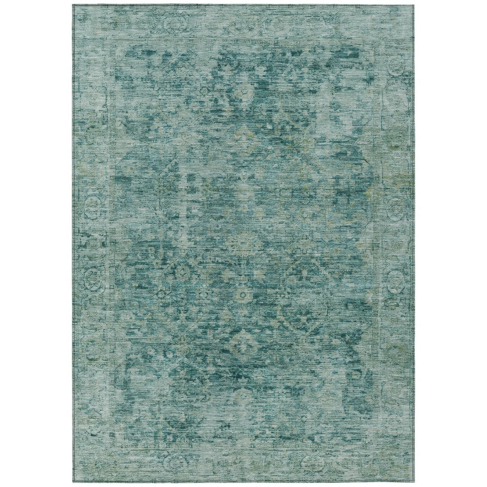 HomeRoots 9' X 12' Stylish Teal Blue & Olive Green Abstract Area Rug - Washable, Durable for Indoor/Outdoor Use 620579
