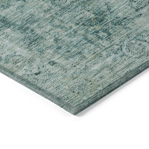 HomeRoots 9' X 12' Stylish Teal Blue & Olive Green Abstract Area Rug - Washable, Durable for Indoor/Outdoor Use 620579