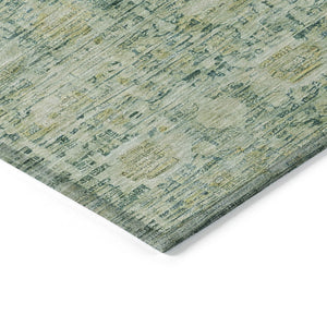 HomeRoots 5' Stylish Artichoke Green & Teal Blue Oriental Washable Area Rug for Indoor & Outdoor Spaces 620582