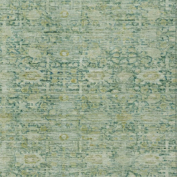 HomeRoots 5' Stylish Artichoke Green & Teal Blue Oriental Washable Area Rug for Indoor & Outdoor Spaces 620582