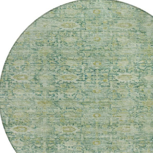 HomeRoots 8' Vibrant Artichoke Green & Teal Blue Round Oriental Area Rug – Washable for Indoor & Outdoor Use! 620583