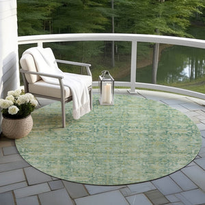 HomeRoots 8' Vibrant Artichoke Green & Teal Blue Round Oriental Area Rug – Washable for Indoor & Outdoor Use! 620583
