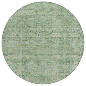 HomeRoots 8' Vibrant Artichoke Green & Teal Blue Round Oriental Area Rug – Washable for Indoor & Outdoor Use! 620583