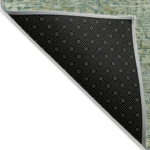 HomeRoots 8' Vibrant Artichoke Green & Teal Blue Round Oriental Area Rug – Washable for Indoor & Outdoor Use! 620583