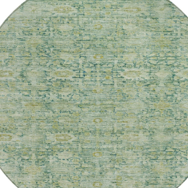 HomeRoots 8' Vibrant Artichoke Green & Teal Blue Round Oriental Area Rug – Washable for Indoor & Outdoor Use! 620583