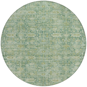 HomeRoots 8' Vibrant Artichoke Green & Teal Blue Round Oriental Area Rug – Washable for Indoor & Outdoor Use! 620583