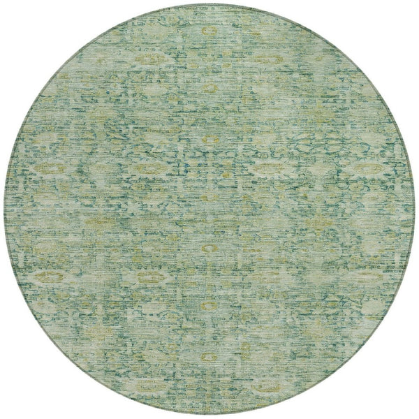 HomeRoots 8' Vibrant Artichoke Green & Teal Blue Round Oriental Area Rug – Washable for Indoor & Outdoor Use! 620583