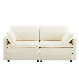 English Elm 69" Plush Cloud Loveseat Modular 2-Seater Sofa in Beige Corduroy, Convertible Ottoman, Durable Frame, 440lb Support W1829P324893