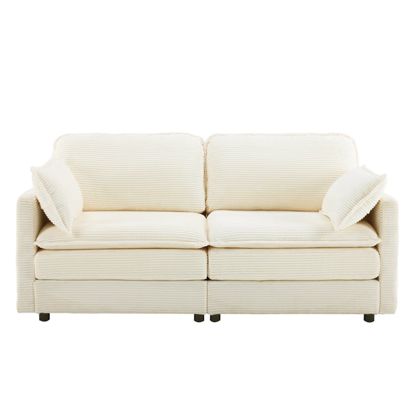 English Elm 69" Plush Cloud Loveseat Modular 2-Seater Sofa in Beige Corduroy, Convertible Ottoman, Durable Frame, 440lb Support W1829P324893