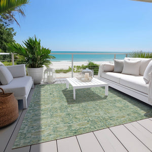 HomeRoots 8' X 10' Artichoke Green & Teal Blue Oriental Area Rug - Stylish, Durable, Washable for Indoor/Outdoor Use 620584