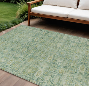 HomeRoots 9' X 12' Artichoke Green & Teal Blue Washable Oriental Area Rug – Stylish, Durable, Indoor/Outdoor Use 620585