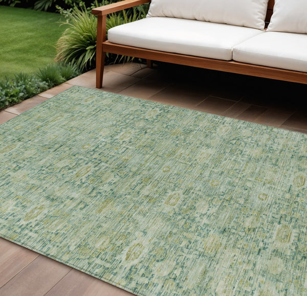 HomeRoots 9' X 12' Artichoke Green & Teal Blue Washable Oriental Area Rug – Stylish, Durable, Indoor/Outdoor Use 620585