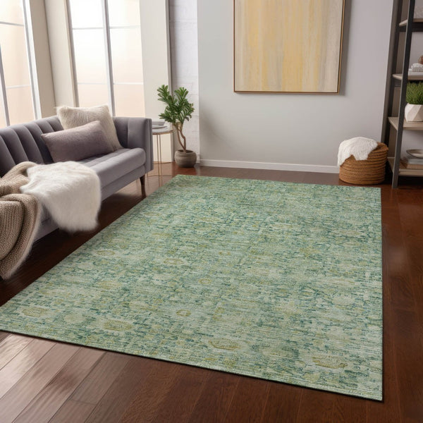 HomeRoots 9' X 12' Artichoke Green & Teal Blue Washable Oriental Area Rug – Stylish, Durable, Indoor/Outdoor Use 620585