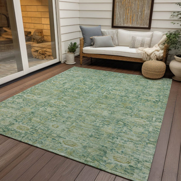 HomeRoots 10' Artichoke Green & Teal Blue Oriental Washable Area Rug - Durable, Stylish for Indoor/Outdoor Use 620586