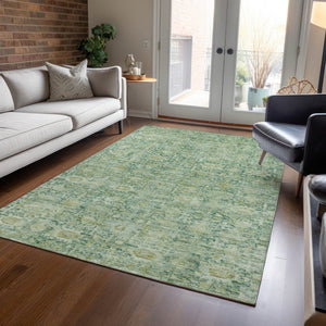 HomeRoots 10' Artichoke Green & Teal Blue Oriental Washable Area Rug - Durable, Stylish for Indoor/Outdoor Use 620586