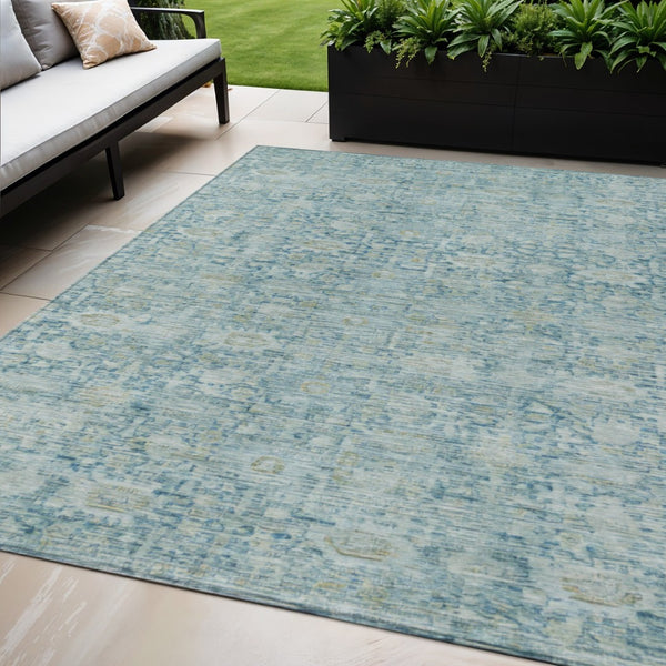 HomeRoots 5' X 8' Blue And Ivory Oriental Area Rug - Washable, Stain-Resistant, Perfect for Indoor & Outdoor Use 620588