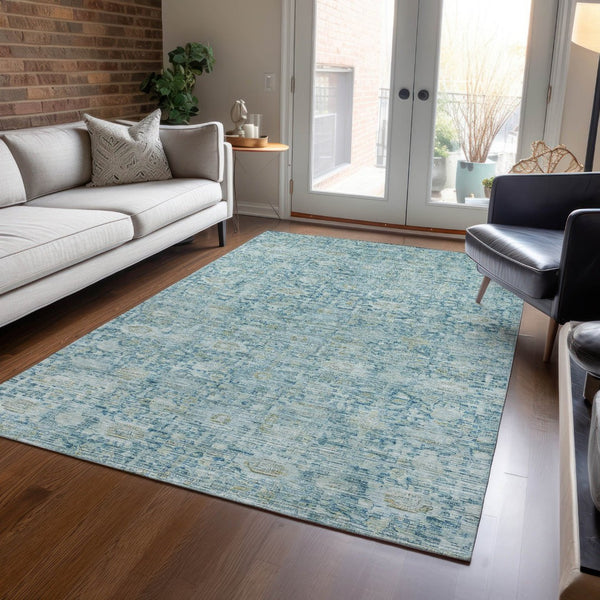 HomeRoots 5' X 8' Blue And Ivory Oriental Area Rug - Washable, Stain-Resistant, Perfect for Indoor & Outdoor Use 620588