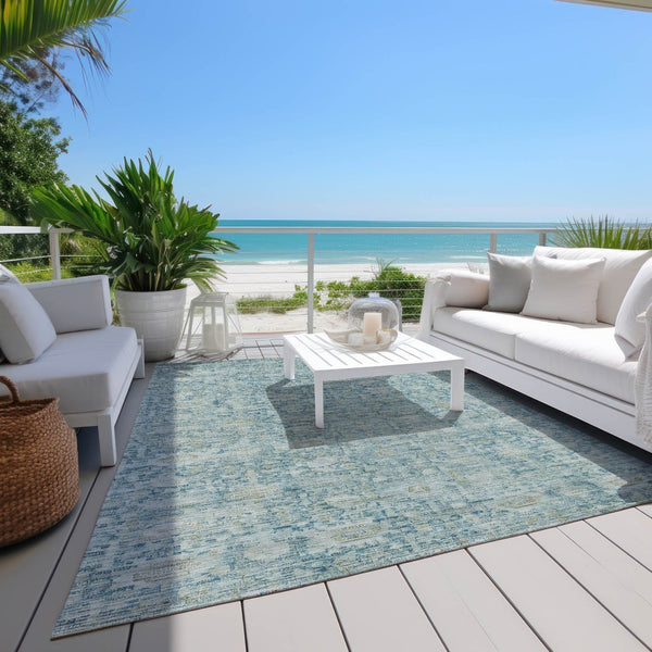 HomeRoots 5' X 8' Blue And Ivory Oriental Area Rug - Washable, Stain-Resistant, Perfect for Indoor & Outdoor Use 620588