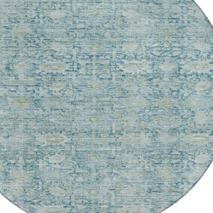 HomeRoots 8' Blue & Ivory Round Oriental Rug - Timeless Design, Washable, Durable for Indoor & Outdoor Spaces 620589