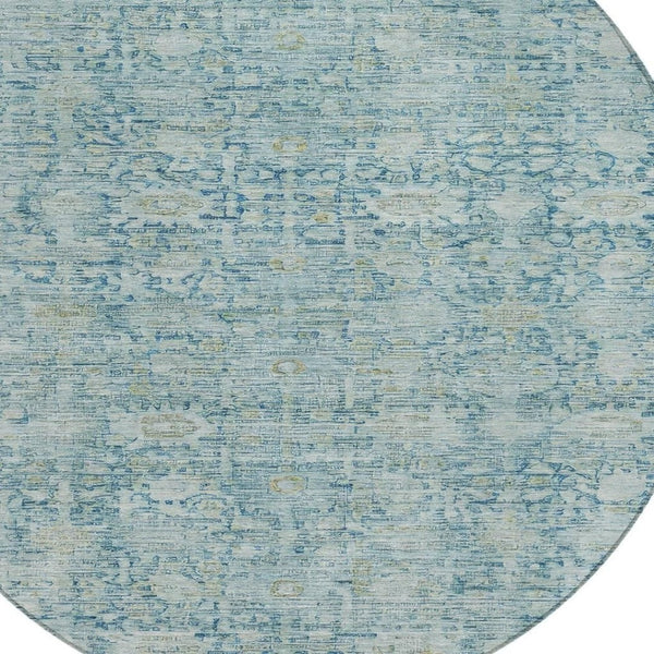 HomeRoots 8' Blue & Ivory Round Oriental Rug - Timeless Design, Washable, Durable for Indoor & Outdoor Spaces 620589