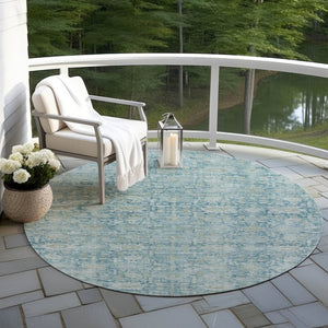 HomeRoots 8' Blue & Ivory Round Oriental Rug - Timeless Design, Washable, Durable for Indoor & Outdoor Spaces 620589
