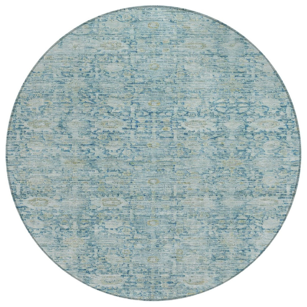HomeRoots 8' Blue & Ivory Round Oriental Rug - Timeless Design, Washable, Durable for Indoor & Outdoor Spaces 620589