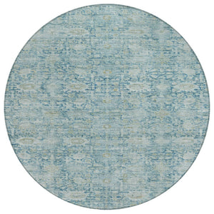 HomeRoots 8' Blue & Ivory Round Oriental Rug - Timeless Design, Washable, Durable for Indoor & Outdoor Spaces 620589