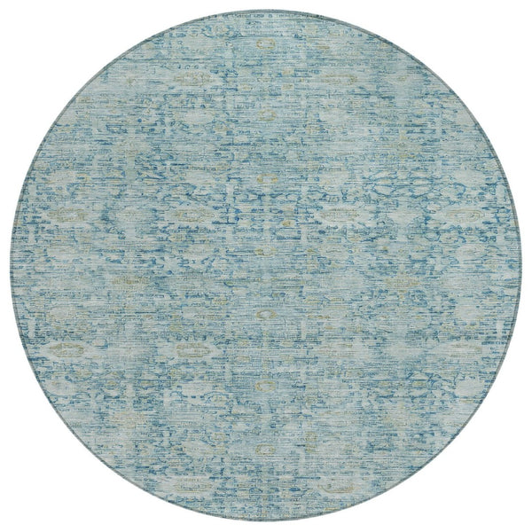 HomeRoots 8' Blue & Ivory Round Oriental Rug - Timeless Design, Washable, Durable for Indoor & Outdoor Spaces 620589