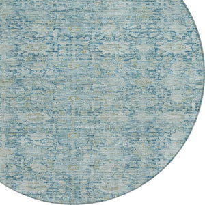 HomeRoots 8' Blue & Ivory Round Oriental Rug - Timeless Design, Washable, Durable for Indoor & Outdoor Spaces 620589