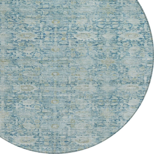 HomeRoots 8' Blue & Ivory Round Oriental Rug - Timeless Design, Washable, Durable for Indoor & Outdoor Spaces 620589