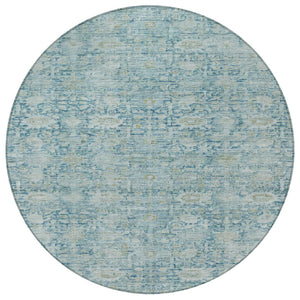 HomeRoots 8' Blue & Ivory Round Oriental Rug - Timeless Design, Washable, Durable for Indoor & Outdoor Spaces 620589
