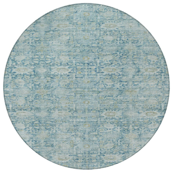 HomeRoots 8' Blue & Ivory Round Oriental Rug - Timeless Design, Washable, Durable for Indoor & Outdoor Spaces 620589