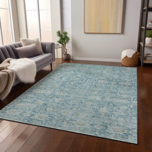 HomeRoots 10' X 14' Blue And Ivory Oriental Washable Area Rug - Durable, Stylish for Indoor & Outdoor Spaces! 620592